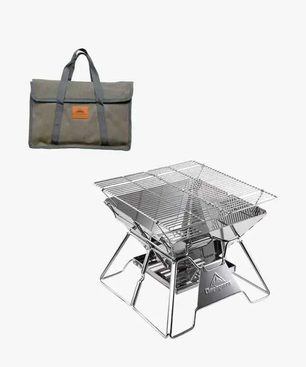 Campingmoon Stainless Steel Foldable Grill 14-inch with Carrying Bag MT-2