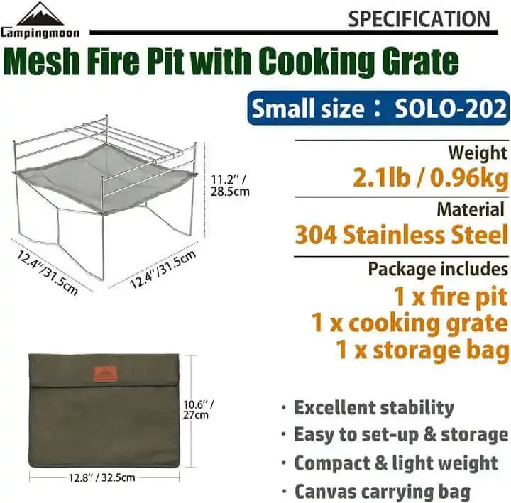 CAMPINGMOON 304 Edelstahl Grillrost Für Lagerfeuer – 17,6 X 5,1 Cm, Robust & Hitzebeständig