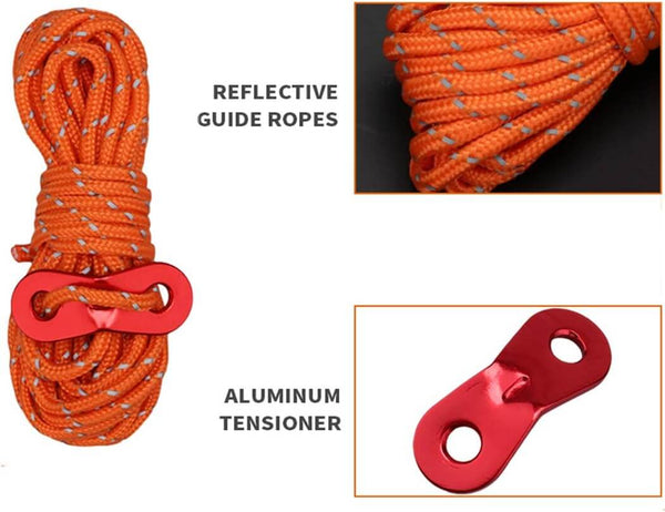 Camping Rope with Aluminum Guylines (Orange - 8 Pack)