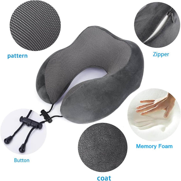 Memory Foam Neck Travel Pillow with Eye Mask and Ear Plugs