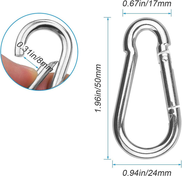 Stainless Steel Carabiner Clips 50mm  (8 Pack)