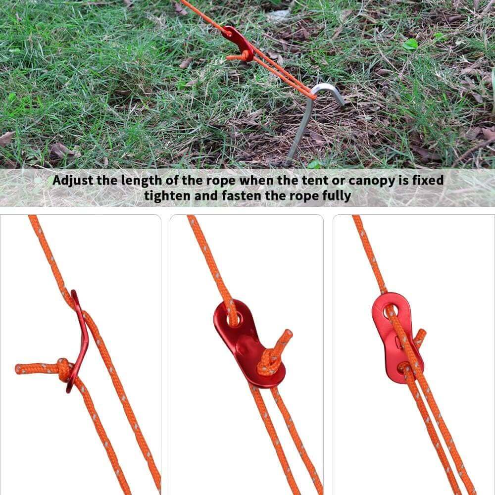 Camping Rope with Aluminum Guylines (Orange - 8 Pack)