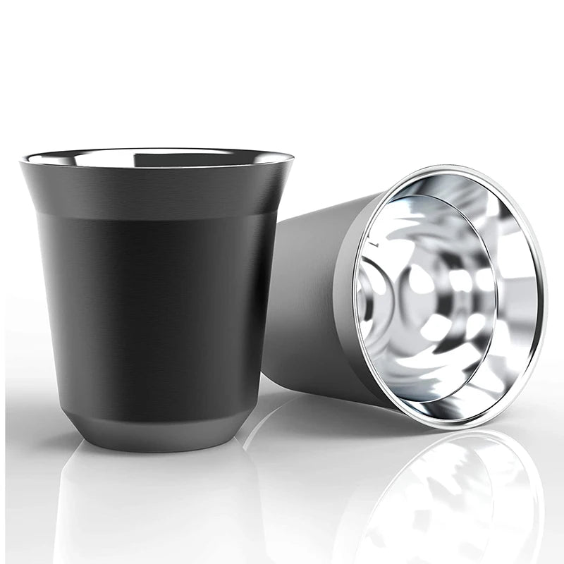 Double Wall Insulated Stainless Steel Coffee Cup (Black 160 ml)