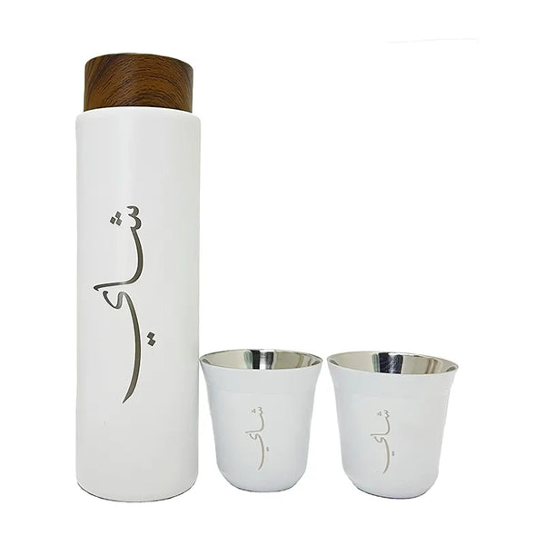Double Wall Insulated Stainless Steel Tea Flask with 2 Cups and Bag
