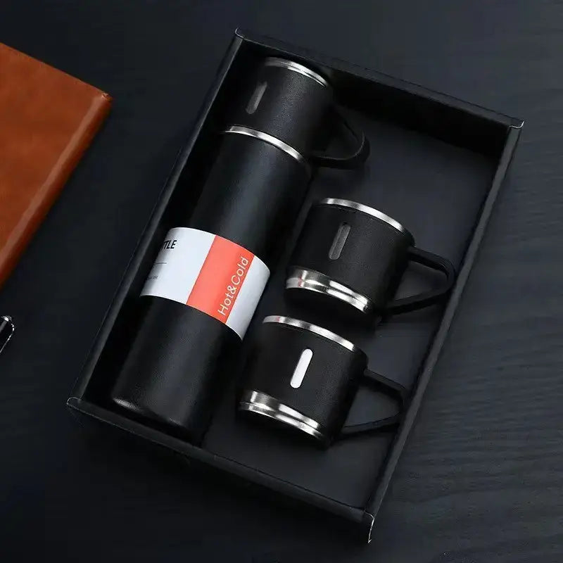 Stainless Steel Vacuum Flask Set With 3 Cups