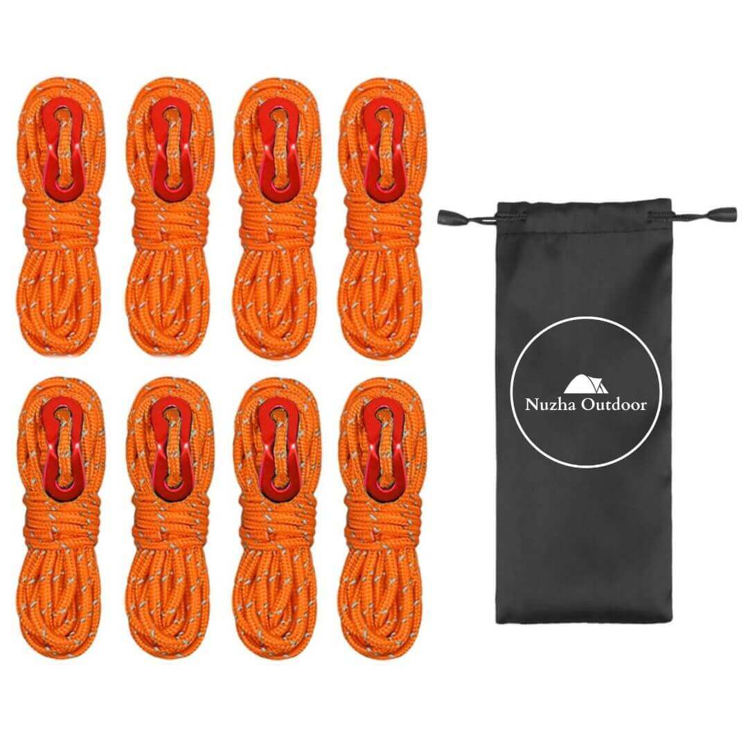 Camping Rope with Aluminum Guylines (Orange - 8 Pack)