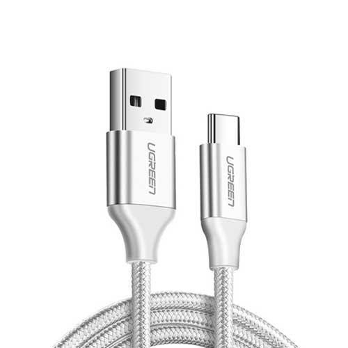 UGREEN USB Type C Cable Nylon Braided 2m - White - Neshtary نشتري