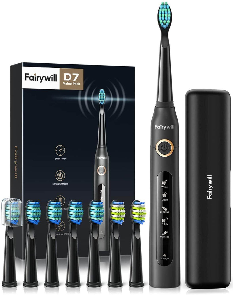 Fairywill Electric Toothbrush, 8 Brush Heads, with a Travel Case - Neshtary