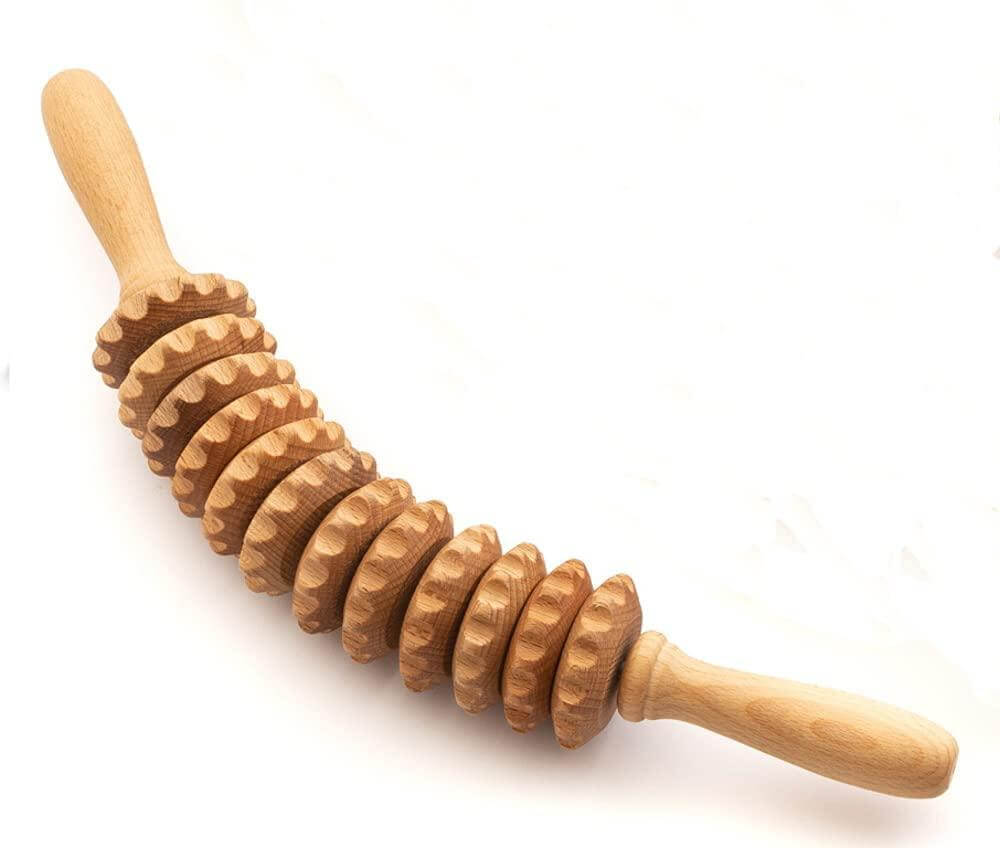 Wood Curved Point Stick 12 Wheels Massager - Neshtary