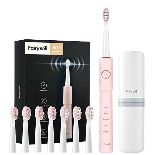 Fairywill Electric Toothbrush, 8 Brush Heads, with a Travel Case (E11)