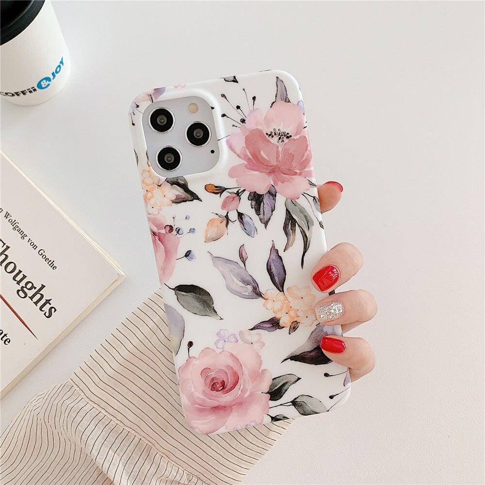 Floral Pattern Phone Case for iPhone 13 (White) - Neshtary