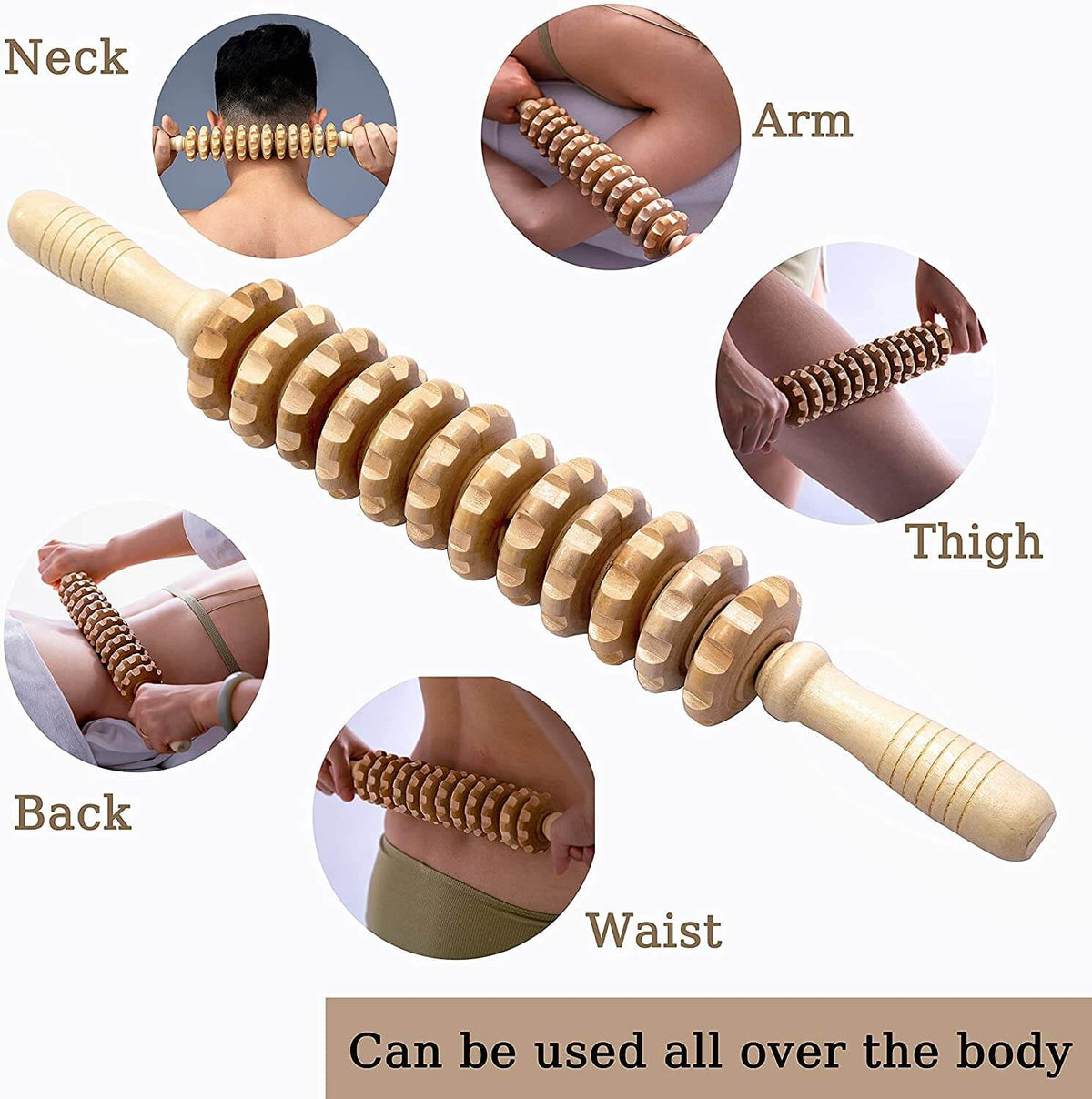 Wood Point Stick 12 Wheels Massager