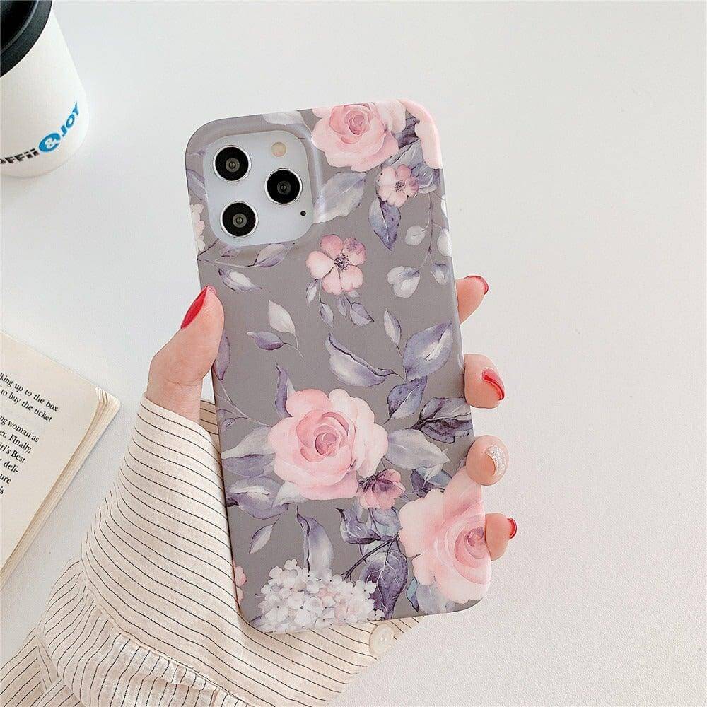Floral Pattern Phone Case for iPhone 13 (Gray) - Neshtary